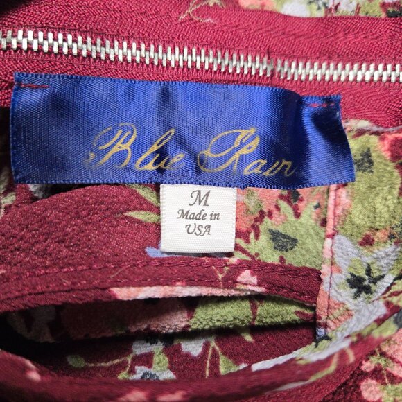 Blue Pan Halter Neck Floral Pleated Front Blouse Womens M Burgundy Pink Y2K Vibe - Picture 7 of 10